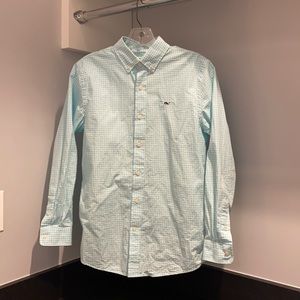 Vineyard Vines plaid button-down; Whale logo; Kid Medium 12-14; 100% cotton